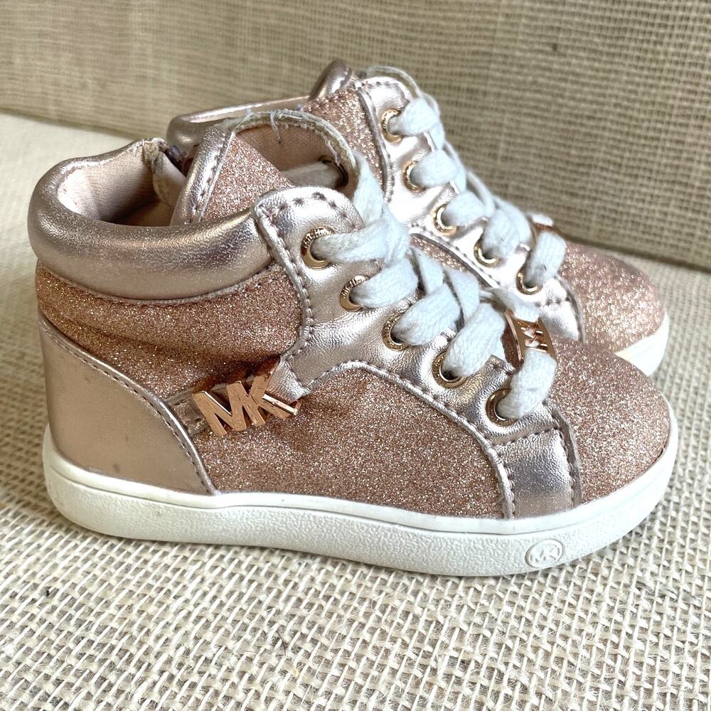 Michael Kors Rose Gold Blush Glitter Girls High Tops! Infant size‎ 6